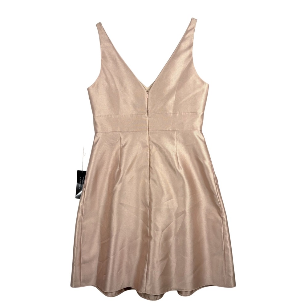 NEW Alfred Sung V-Neck Pleated Cocktail Dress Size 12 Pockets Cameo Beige D768 - Picture 9 of 9